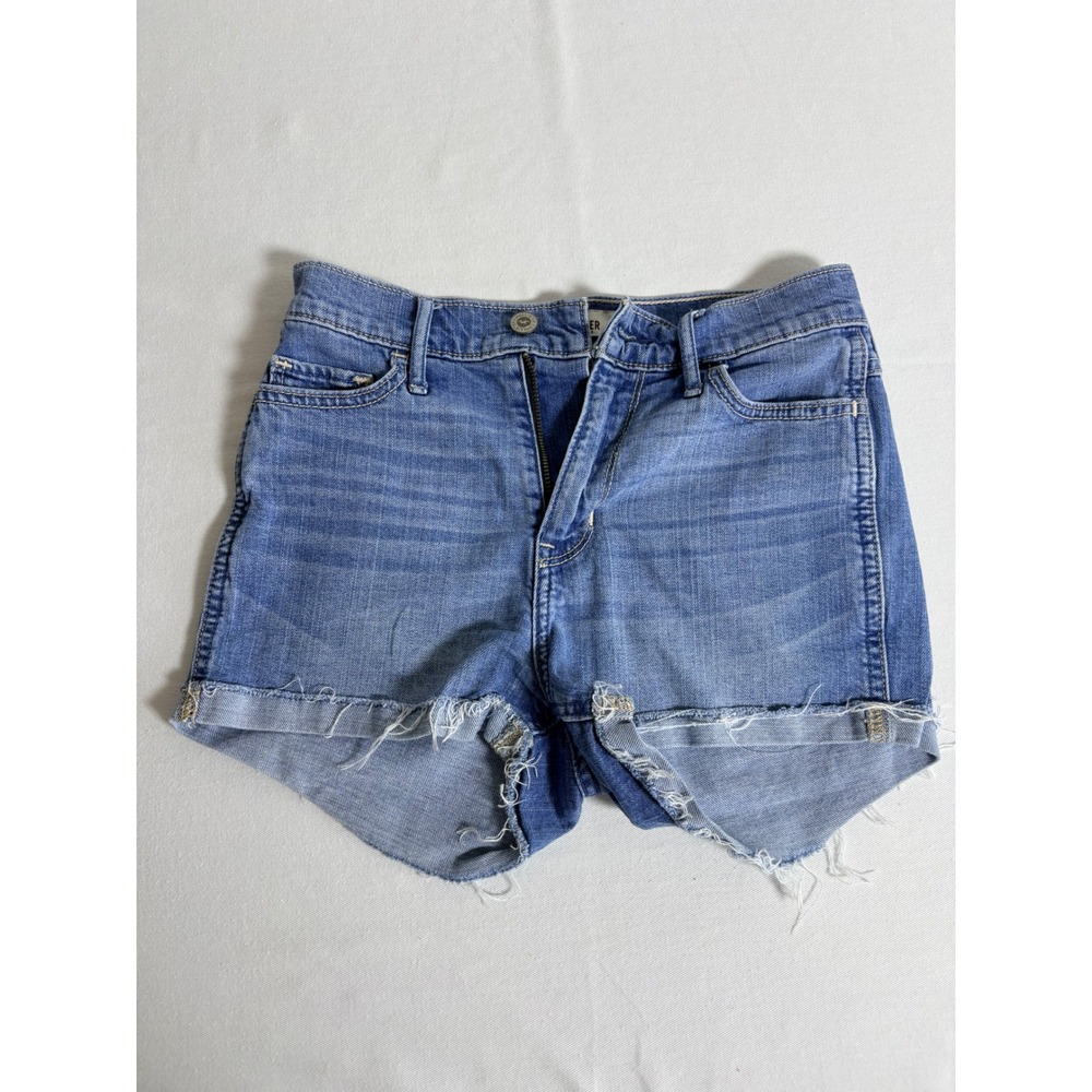 Hollister‎ Denim Cut Off Shorts Size 0 W24 Blue Excellent High Rise Frayed Hem
